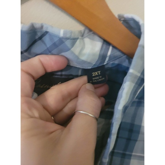 Casuals Roundtree & Yorke Label Dress Shirt Woven Button Front 2XTall Blue Check - Picture 2 of 7